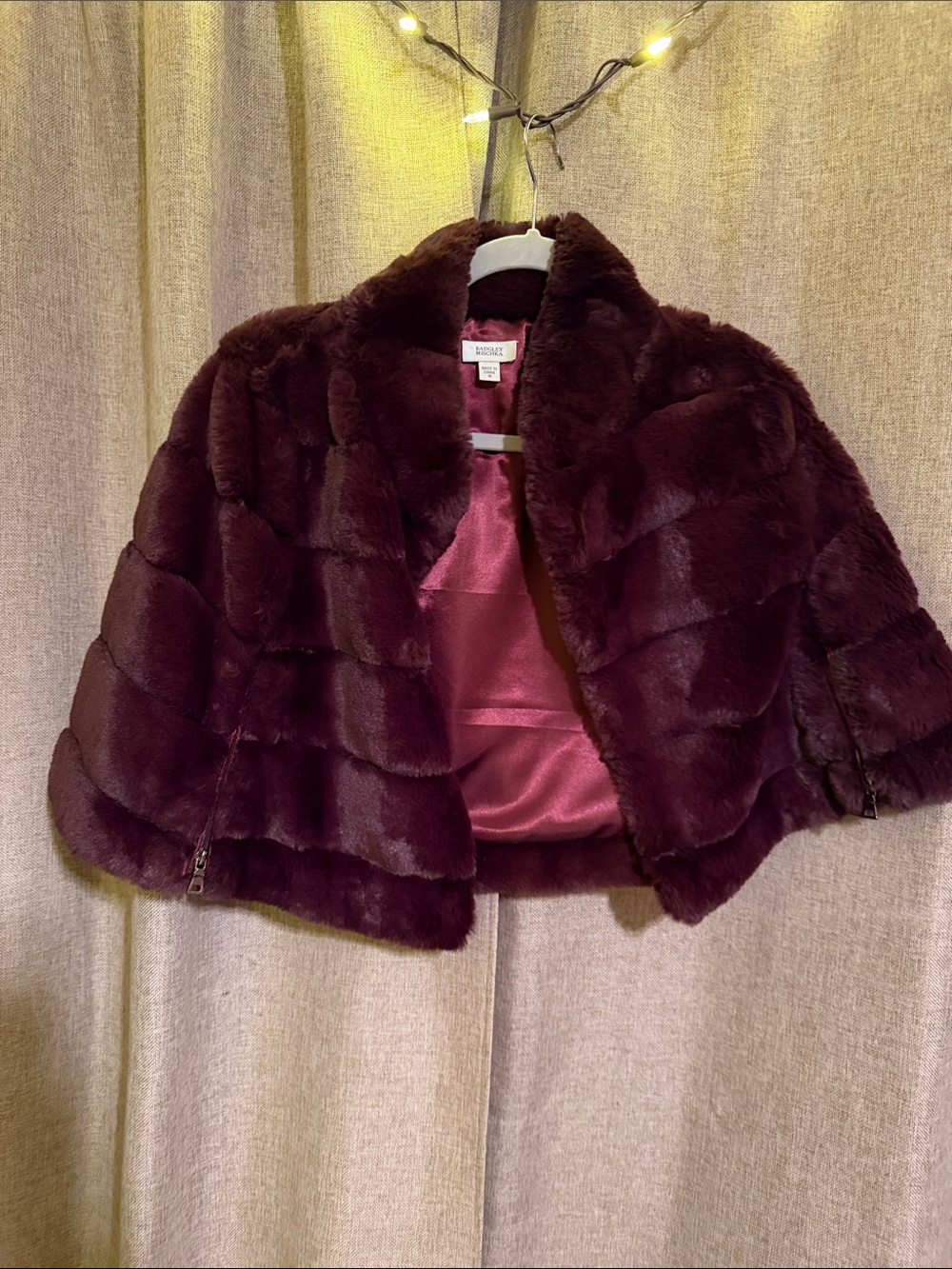 Badgley Mischka Faux Fur Wrap in Deep Burgundy